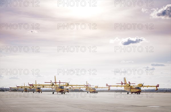 Water planes stand by at the Torrejon military airport in Madrid. 10.03.2022.