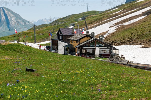 Inn Italian bar at former border crossing France Italy on pass height of Alpine pass road Little Saint Bernard in Grajische Alps