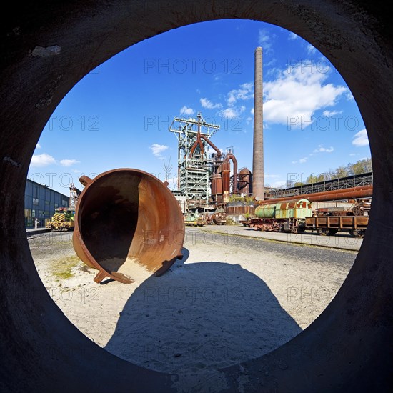 View from a slag ladle onto the blast furnace of the Henrichshuette