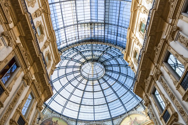 Glass dome roof and frescoes in the Galleria Vittorio Emanuele II