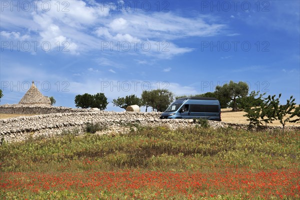 Camper van on a side road between Noci and Alberobello