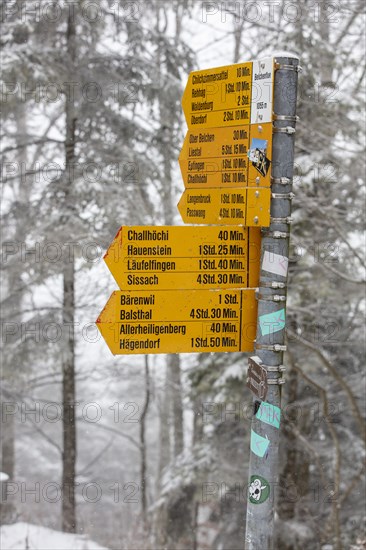 Hiking trail sign with many destinations