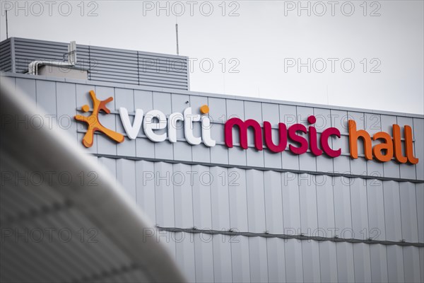 The lettering of the Verti Music Hall at its location in Berlin. 04.02.2022.