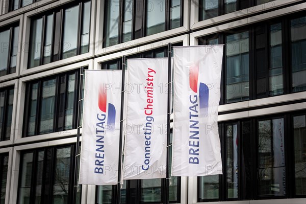 Flags of the company Brenntag at their headquarters in Essen