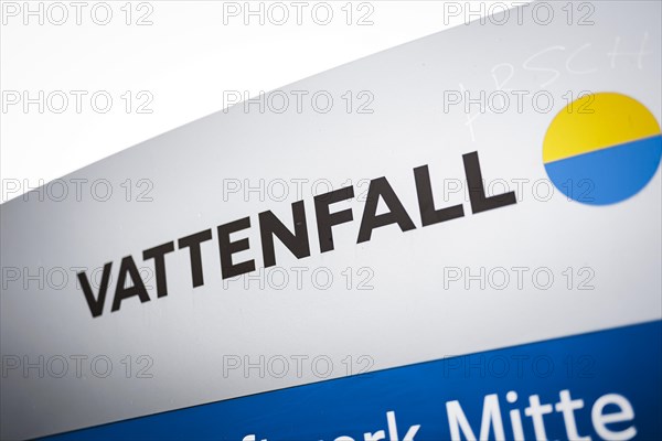 The lettering of the Vattenfall company at their site in Berlin. 04.02.2022.