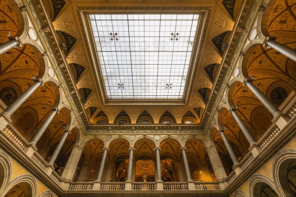 Skylight and round arches in the entrance hall of the University and Museum of Applied Arts