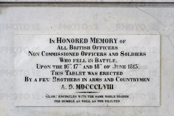 Memorial tablet to commemorate British soldiers who fell during the Battle of Waterloo in the Saint Joseph's church