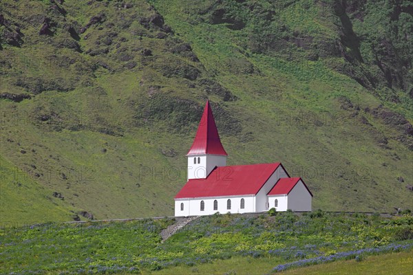 Vik church at Vik i Myrdal in summer