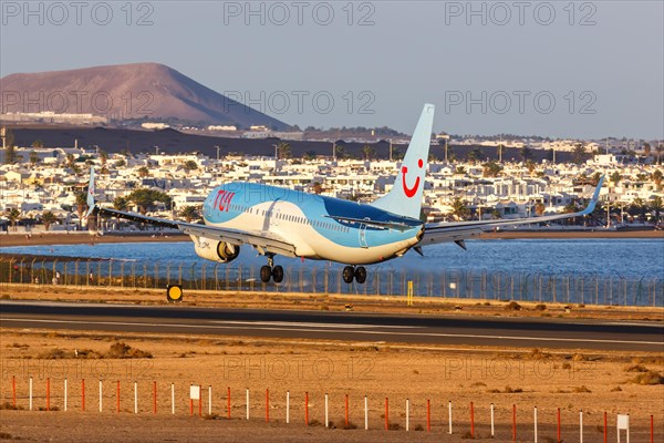 A TUI Boeing 737-800 aircraft with registration G-TAWC at Lanzarote Airport