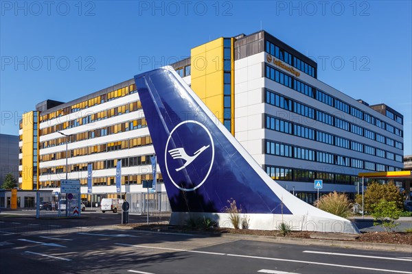 Aircraft tail unit at the Lufthansa base at Frankfurt Airport