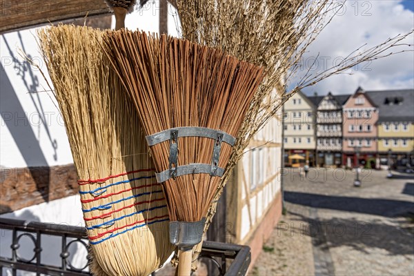 Handmade brooms at workshop of brush maker