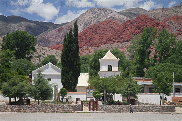 White church of Uquia and the Quebrada de Humahuaca