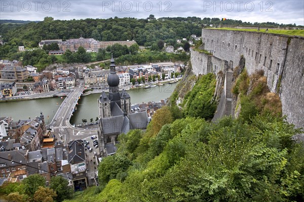 View over the town Dinant and the Collegiate Church of Notre-Dame along the river Meuse