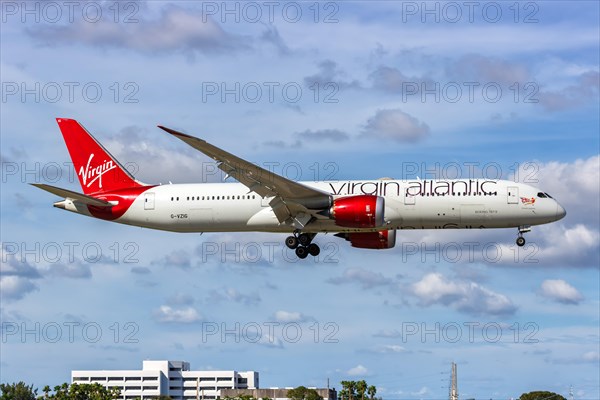 A Virgin Atlantic Boeing 787-9 Dreamliner aircraft with registration G-VZIG at Miami Airport