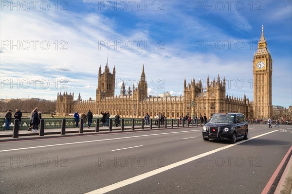 Westminster Bridge with Parliament Building on the banks of the Thames and Big Ben clock tower