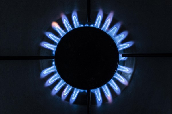 A blue flame on a gas cooker