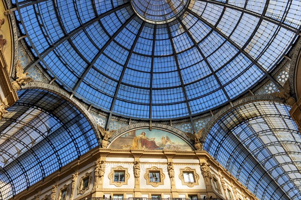 Glass dome roof and frescoes in the Galleria Vittorio Emanuele II