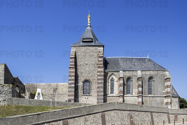 14th century chapelle Notre-Dame du Salut chapel with gilded statue of the Virgin on the roof at Fecamp