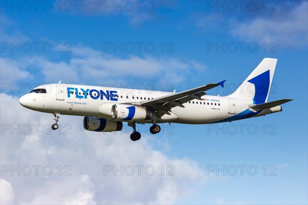 An Airbus A320 aircraft of FlyOne with registration number ER-00005 at Amsterdam Airport