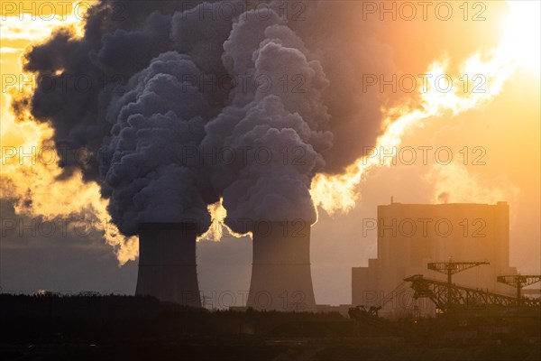 The Schwarze Pumpe coal-fired power plant stands out against the rising sun