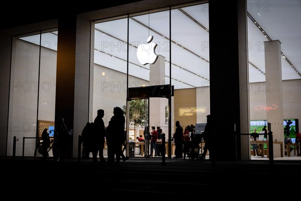 A logo of the technology company Apple at a branch in Berlin