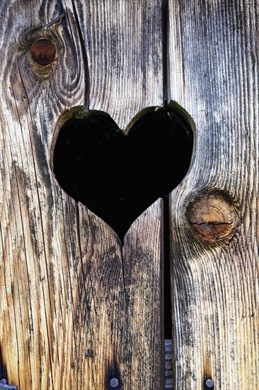 Traditional Bavarian wooden toilet door with heart