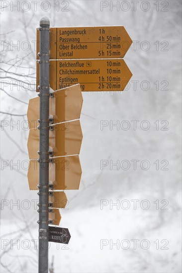 Hiking trail sign with many destinations