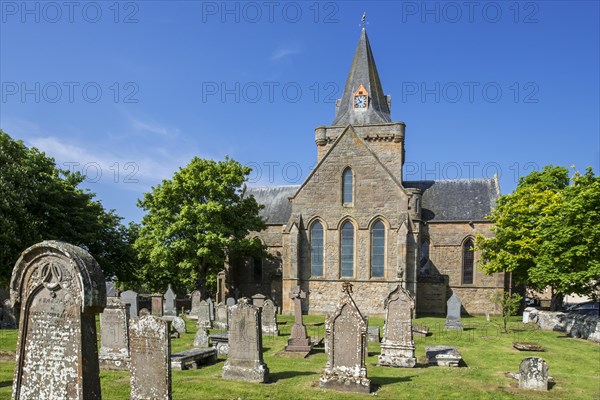 Old tombstones at cemetery of the 13th century Dornoch Cathedral