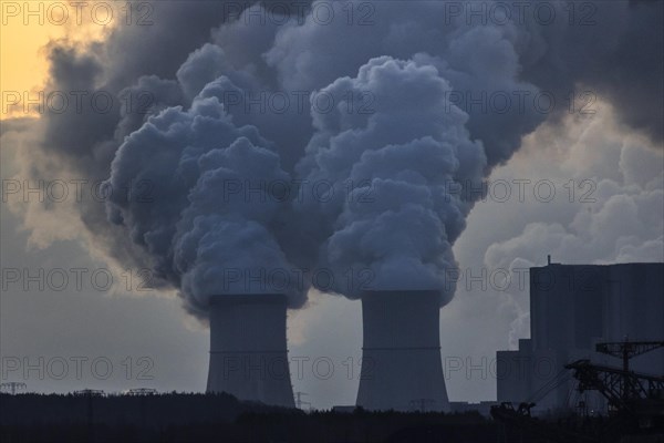 The Schwarze Pumpe coal-fired power plant stands out against the rising sun