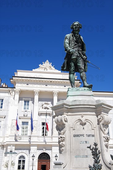 Guiseppe Tartini Square with monument in front of the Town Hall