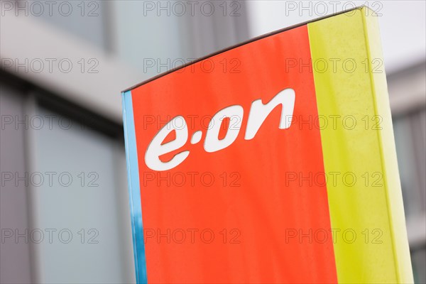 A sign of the company e.on in front of their headquarters in Essen