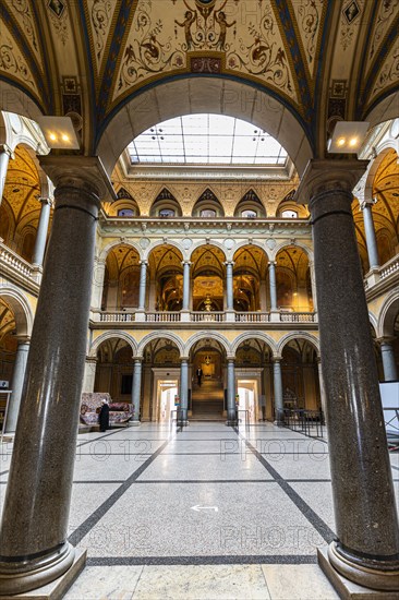 Skylight and round arches in the entrance hall of the University and Museum of Applied Arts