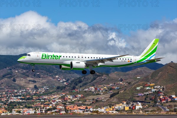 A Binter Embraer 195 E2 aircraft with registration EC-NPU at Tenerife Airport