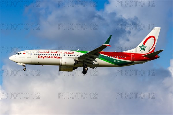 A Royal Air Maroc Boeing 737 MAX 8 aircraft with registration CN-MAY at Amsterdam Airport