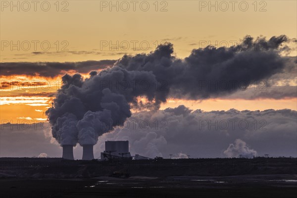 The Schwarze Pumpe coal-fired power plant stands out against the rising sun