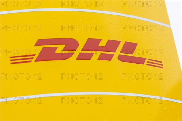 The logo of the DHL company at a distribution centre in Hanover