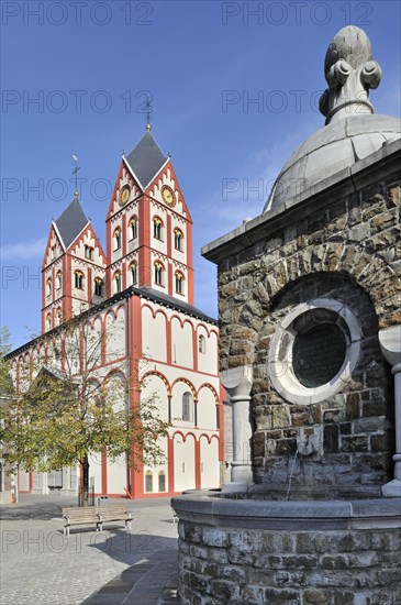 Fountain and the Church of Saint Bartholemew at the place Saint-Barthelemy