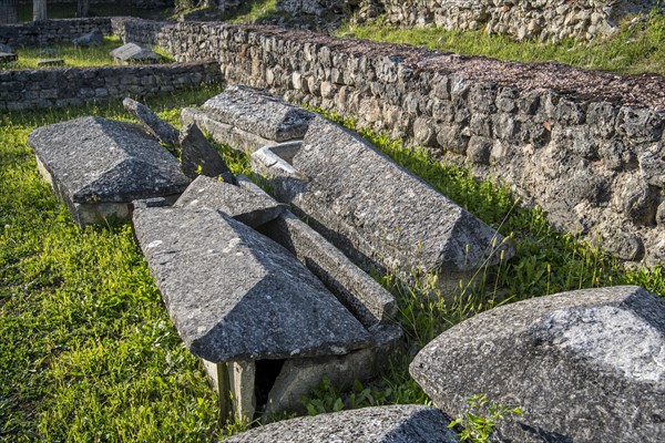 Sarcophagi among remains of the 5th century Early Christianity