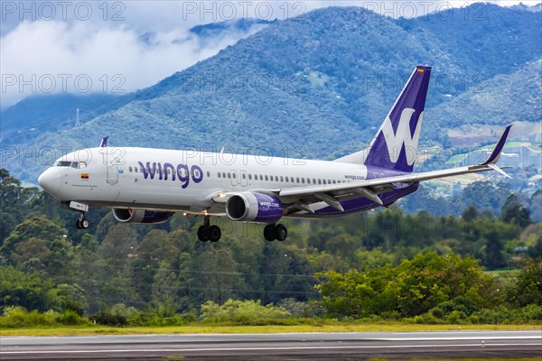 A Wingo Boeing 737-800 aircraft with registration number HP-1532CMP at Medellin Rionegro Airport