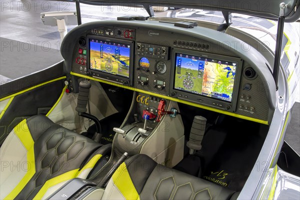 Modern pilot instrument panels with displays in the cockpit