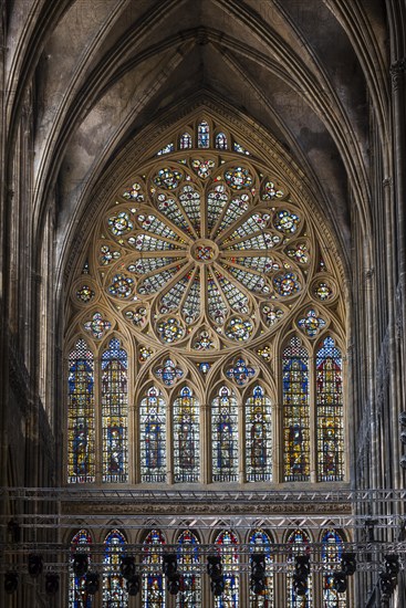 14th century rose window in the French Gothic Cathedral of Saint Stephen of Metz