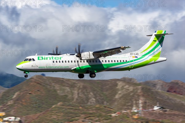 An ATR 72-500 aircraft of Binter Canarias with registration number EC-LAD at Tenerife Airport