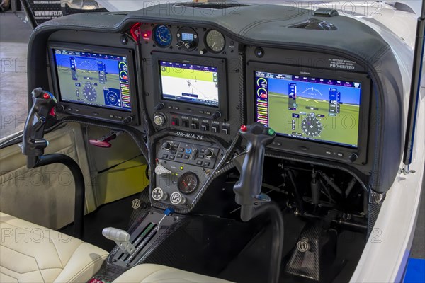 Modern pilot instrument panels with displays in the cockpit