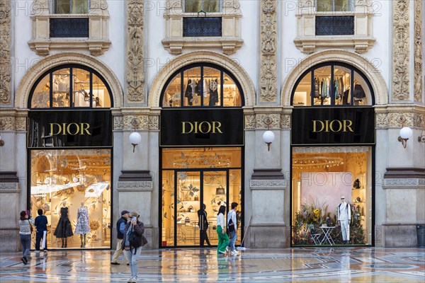 Shop window of the luxury shop Dior in the Galleria Vittorio Emanuele II