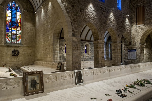 Necropolis with graves of Belgian World War One soldiers buried in the church of Grimde near Tienen