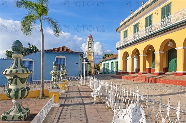 Plaza Mayor and bell tower of the church and former monastery