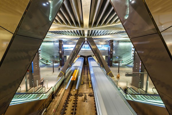 Metro Amsterdam metro in the Centraal Station of the Noord Zuidlijn metro in Amsterdam