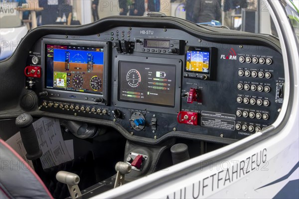 Modern pilot instrument panels with displays in the cockpit