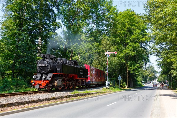 Steam train of the Baederbahn Molli railway Steam locomotive in Heiligendamm
