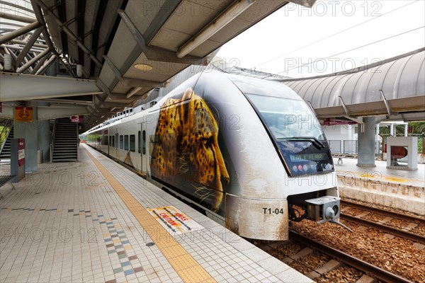 KLIA Ekspres Line express train at Salak Tinggi station in Kuala Lumpur